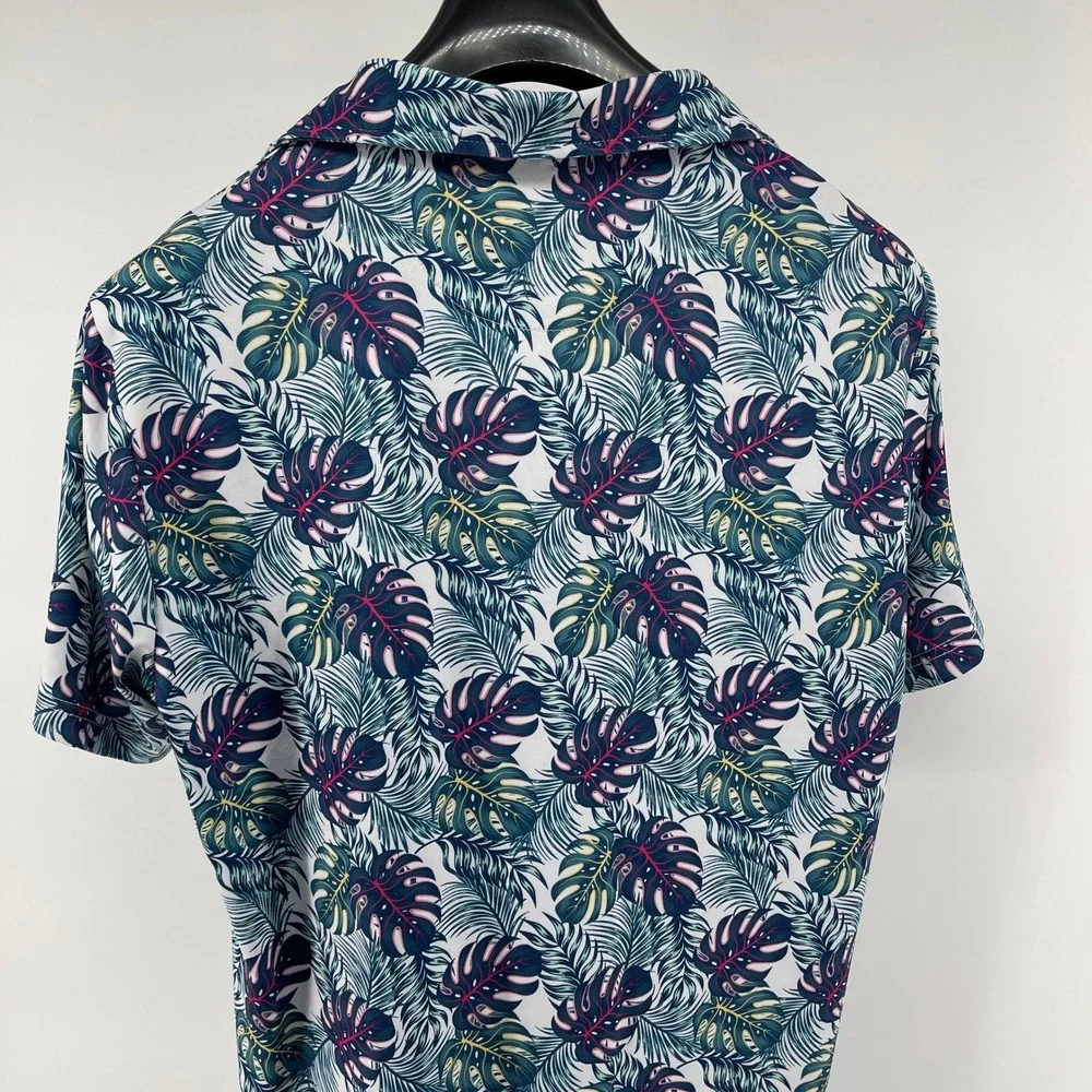 Tailor Byrd Golf‎ Polo Shirt Mens Lg Palm Leaf Floral Quick Dry Moisture Wicking